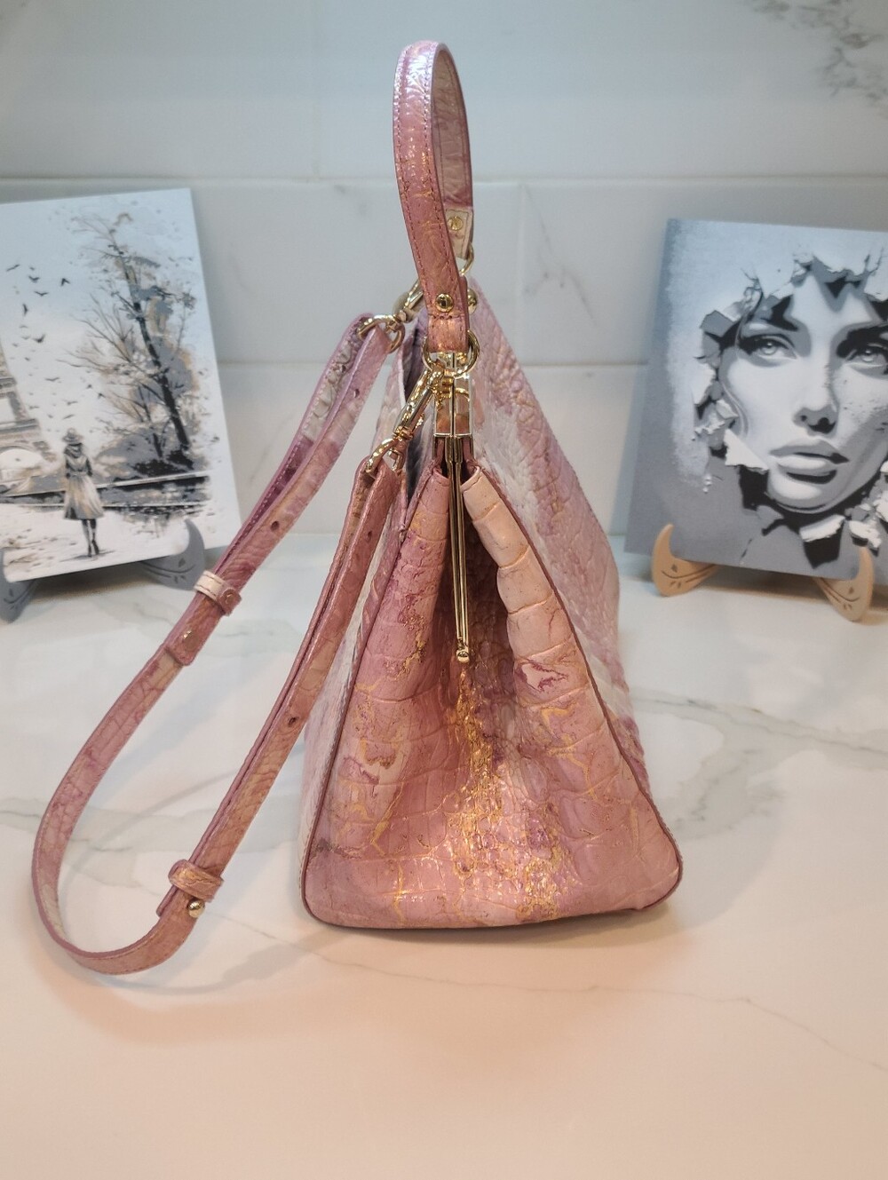 Brahmin Lilac Melbourne Juliette Kisslock Satchel Shoulder Bag RARE Pristine - Picture 9 of 16